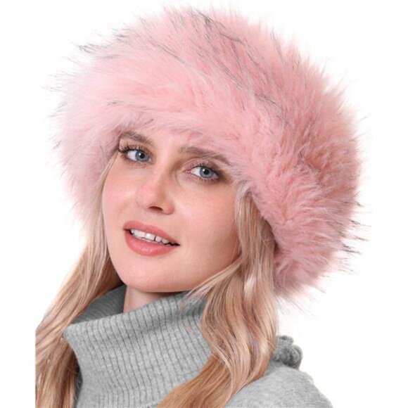 Faux Fur Headband with Elastic Pink With Tips - Picture 1 of 2